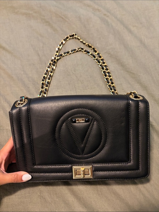 Mario Valentino Handbags - Mario Valentino Black Quilted Leather Shoulder Bag with Gold Chain